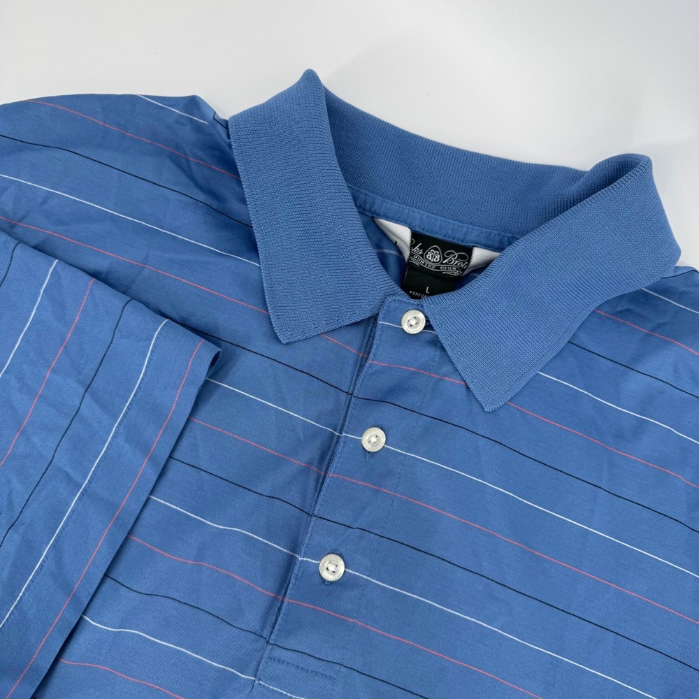 Brooks Brothers Country Club Blue Striped Performance Golf Polo Shirt Mens Large